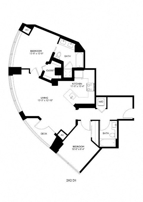 A floor plan of a house with a bedroom, bathroom, kitchen, and living room.